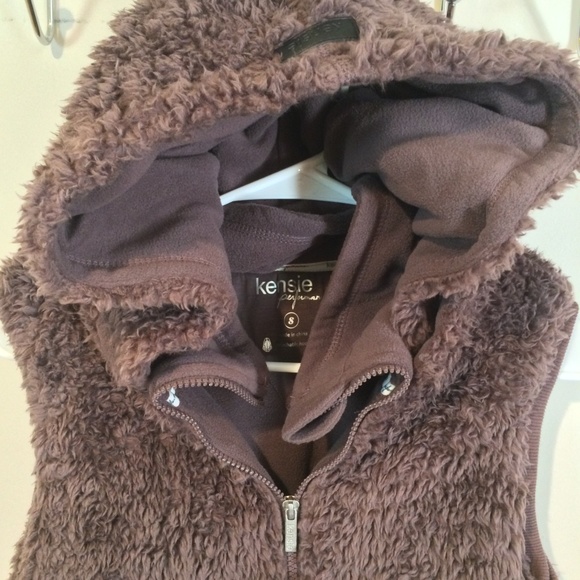 Kensie women's XS soft plush pocketed full zip hoodie sherpa vest jacket - Picture 5 of 6